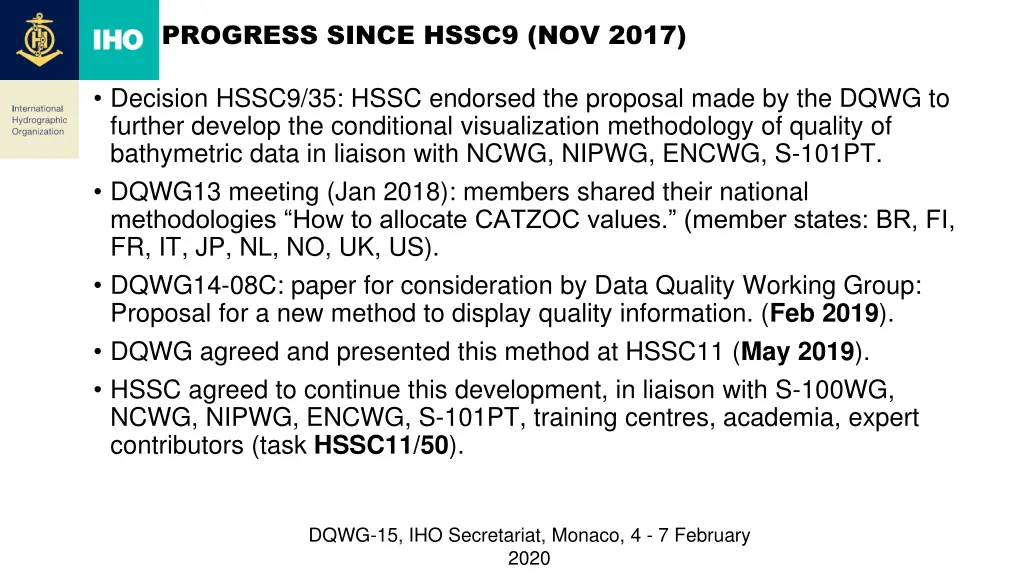 progress since hssc9 nov 2017