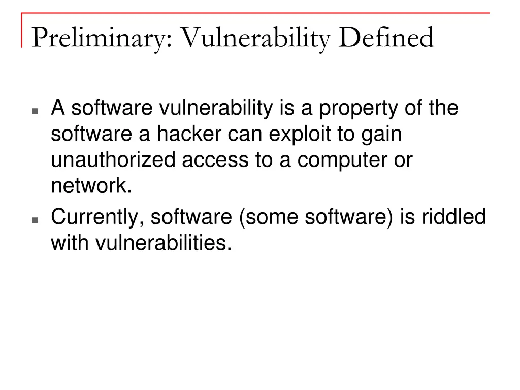 preliminary vulnerability defined