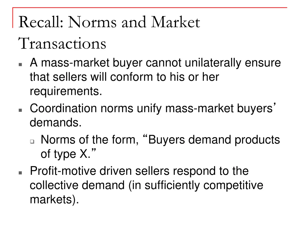 recall norms and market transactions a mass