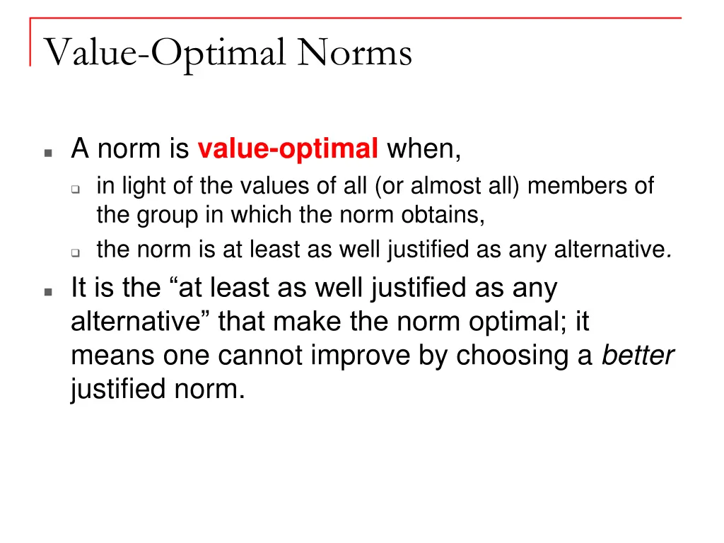 value optimal norms