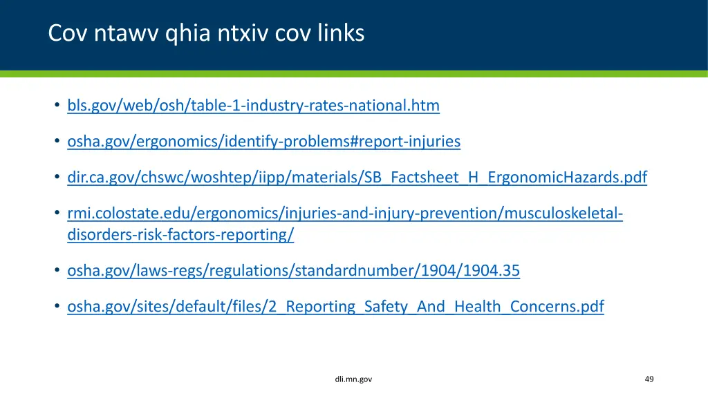 cov ntawv qhia ntxiv cov links