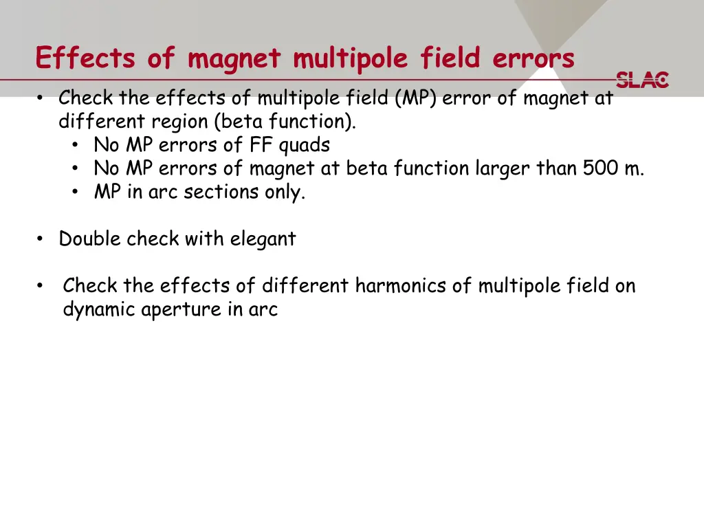 effects of magnet multipole field errors check