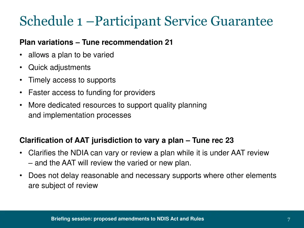 schedule 1 participant service guarantee 1