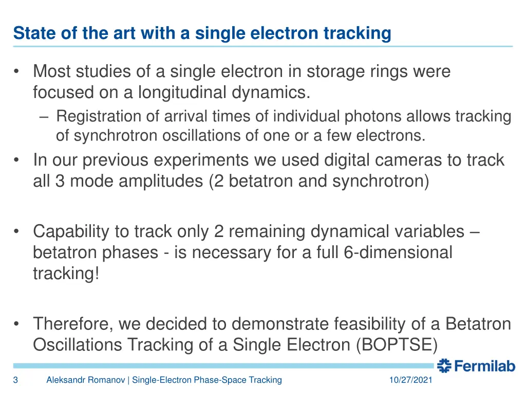 state of the art with a single electron tracking