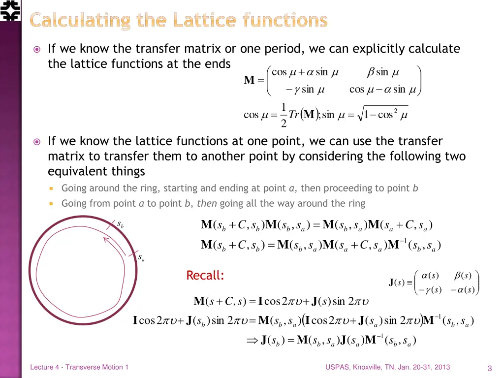 calculating the lattice functions