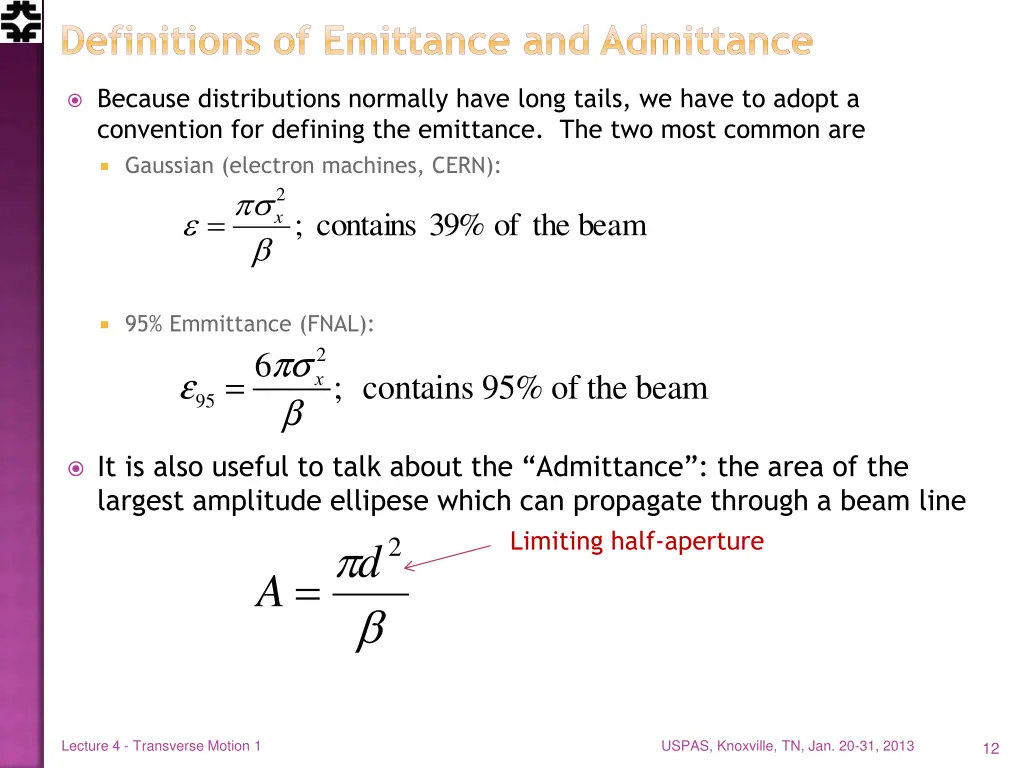 definitions of emittance and admittance