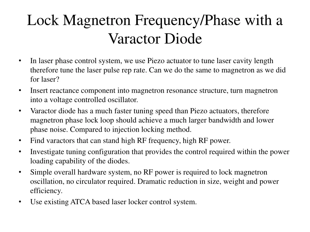 lock magnetron frequency phase with a varactor