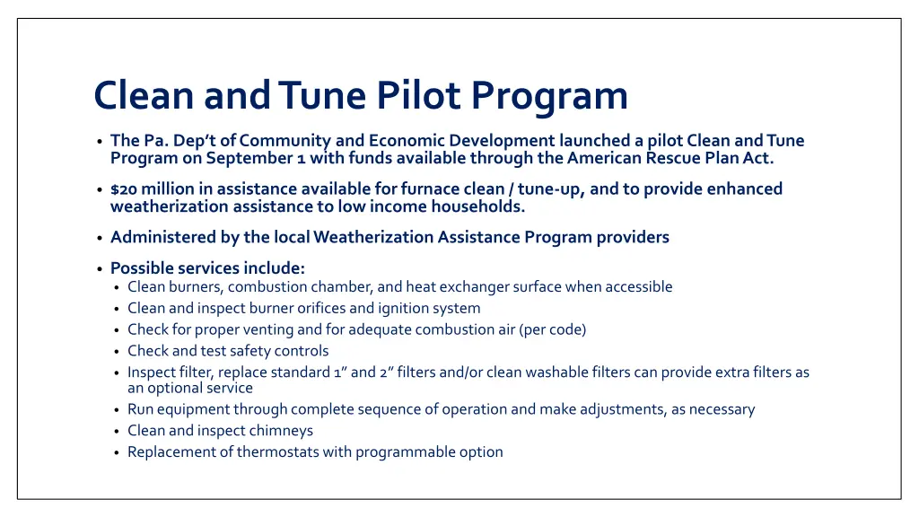 clean and tune pilot program