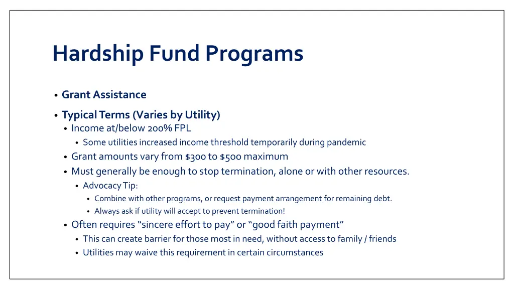 hardship fund programs