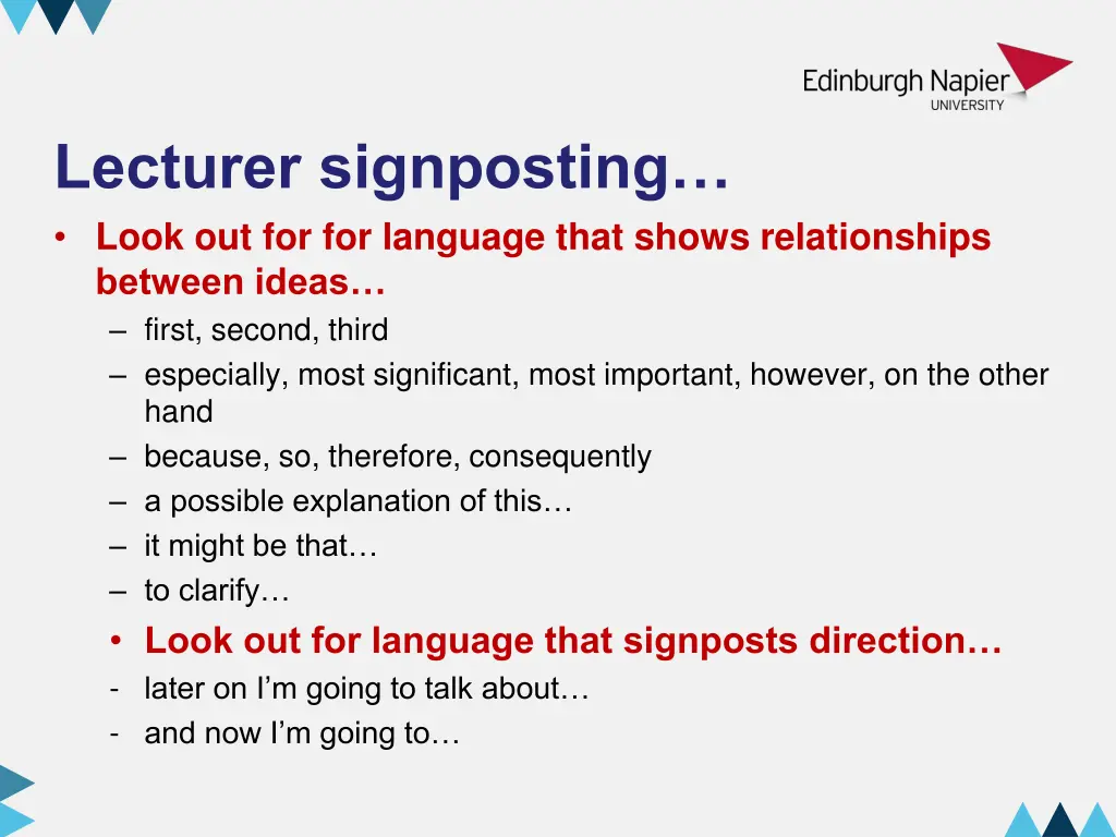 lecturer signposting look out for for language