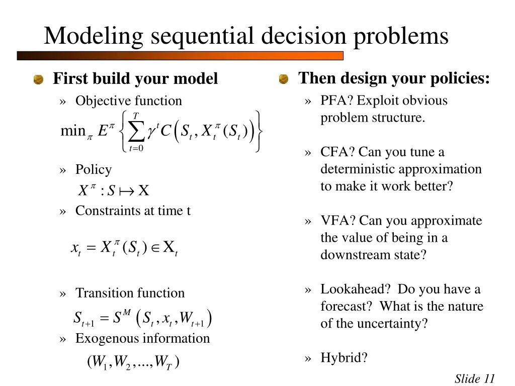 modeling sequential decision problems