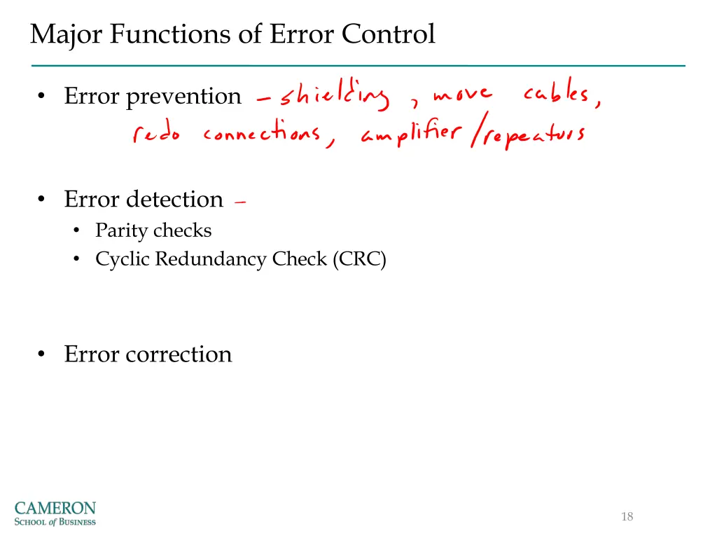 major functions of error control