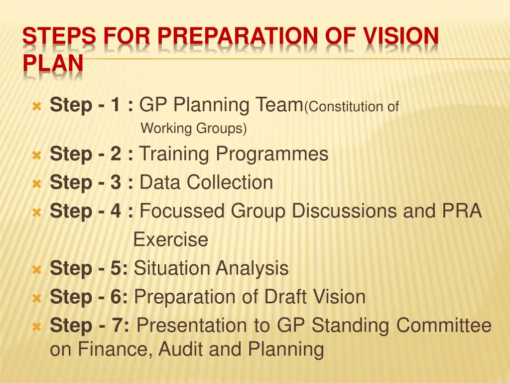 steps for preparation of vision plan