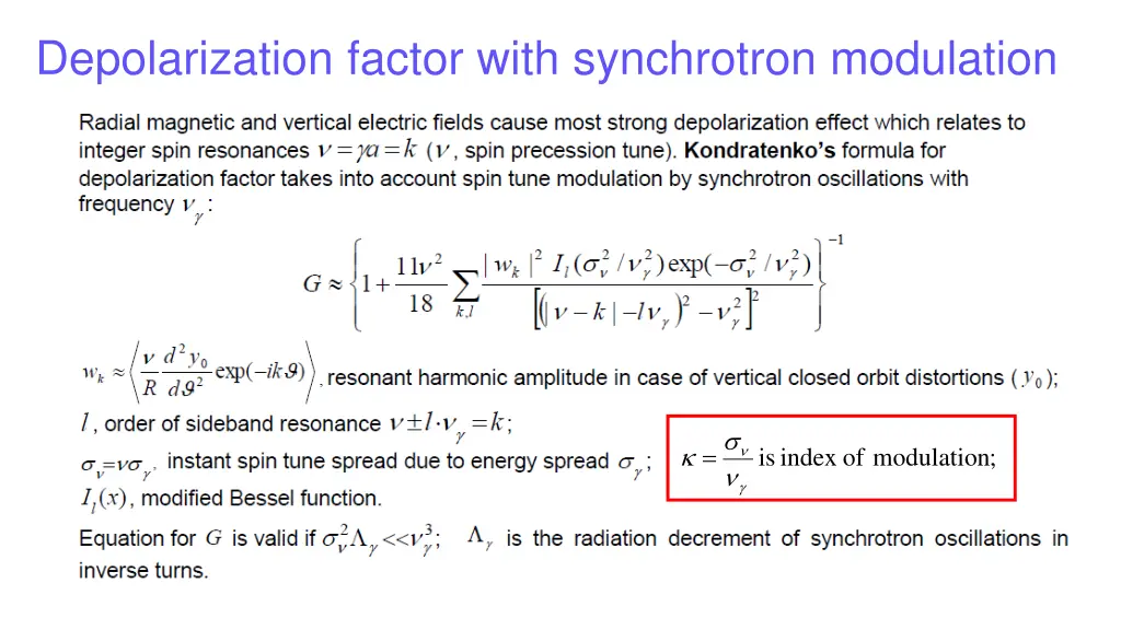 depolarization factor with synchrotron modulation