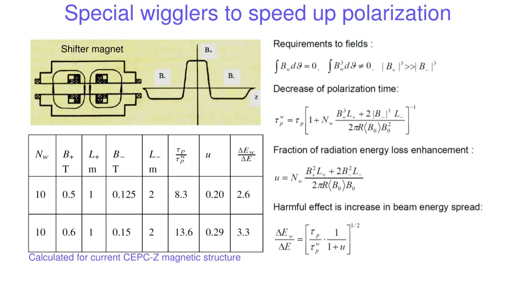 special wigglers to speed up polarization