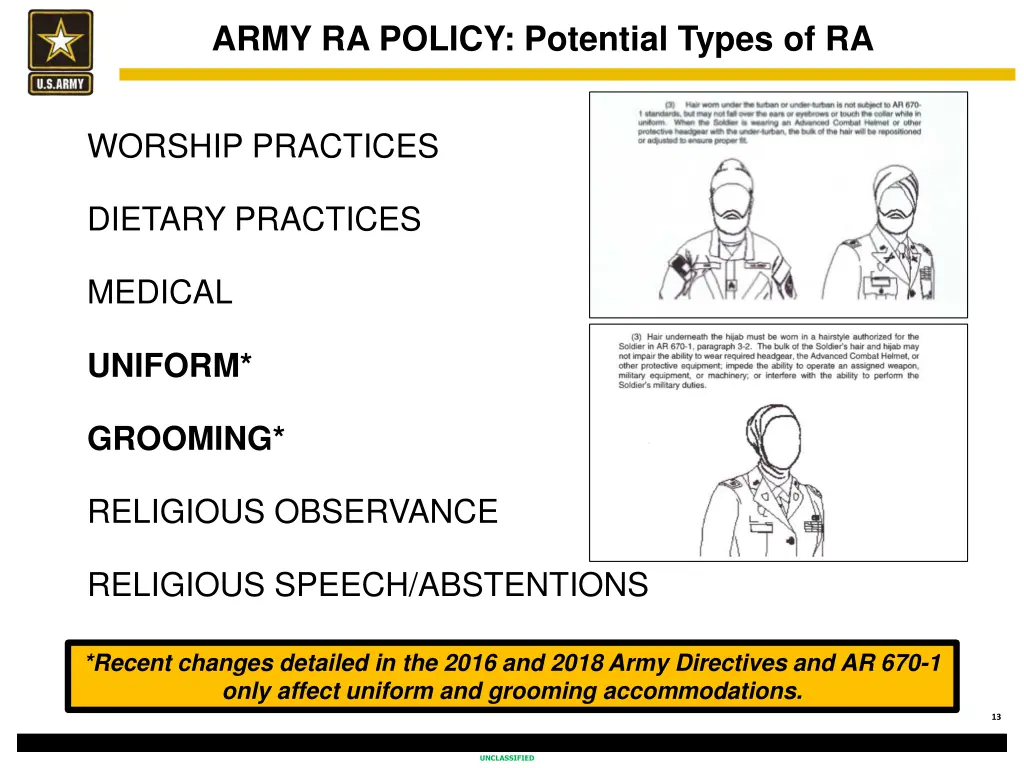 army ra policy potential types of ra