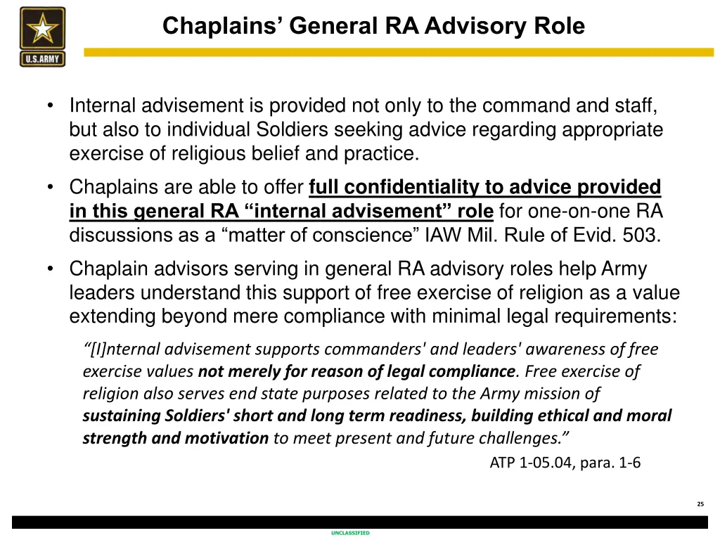 chaplains general ra advisory role 1