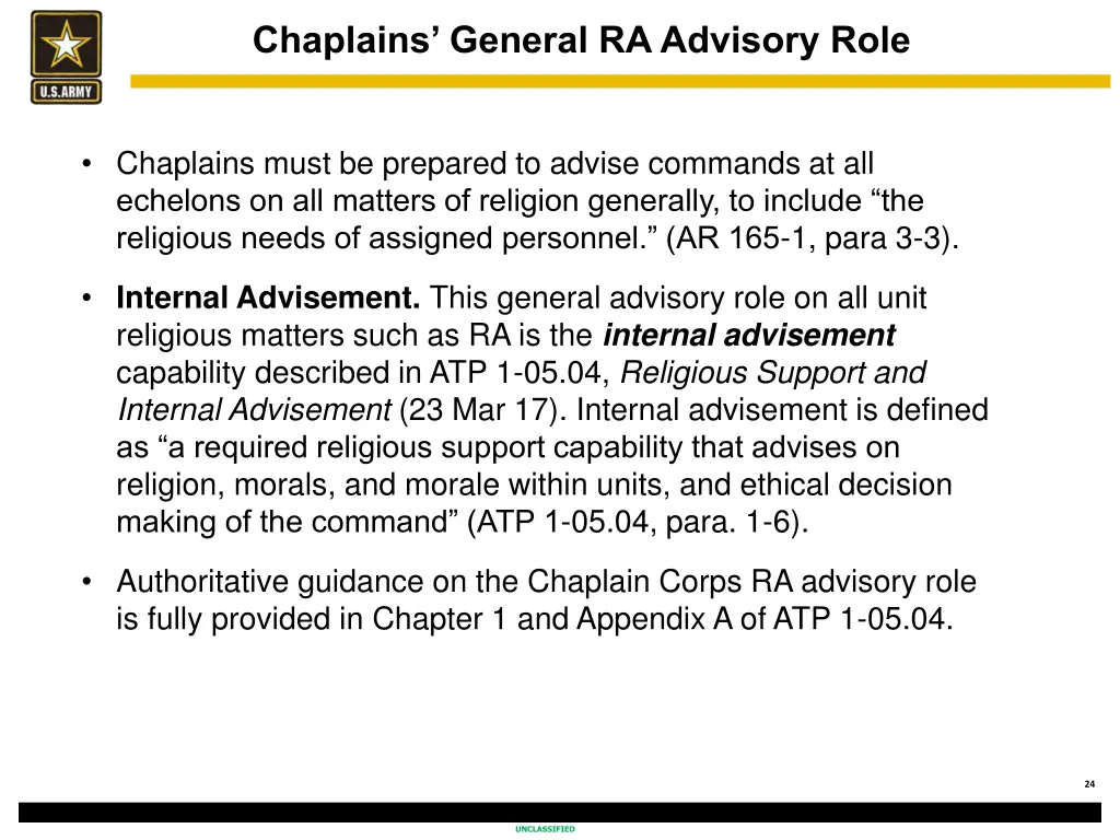 chaplains general ra advisory role