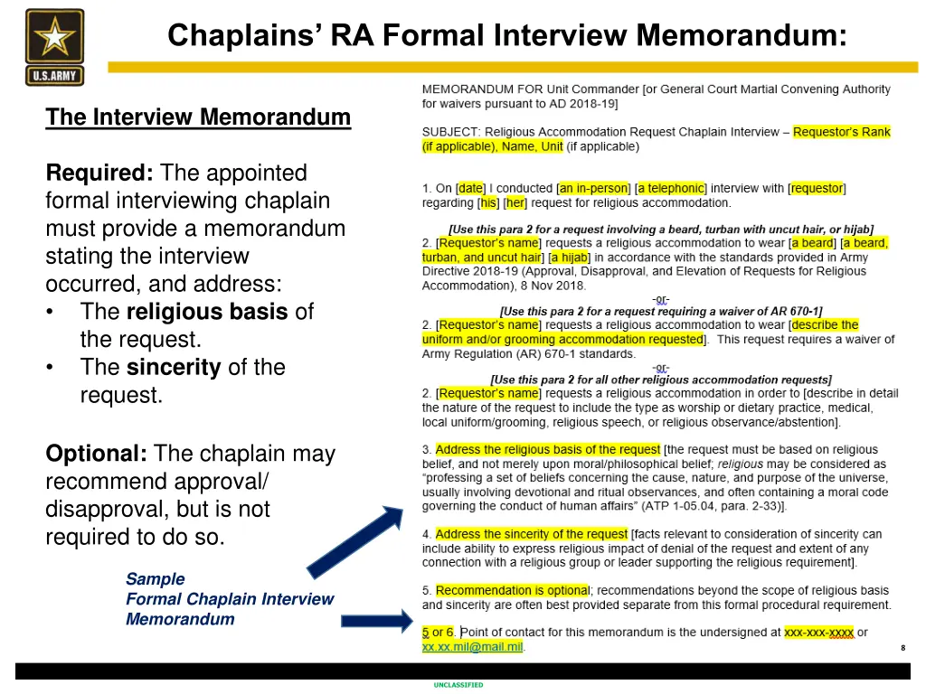 chaplains ra formal interview memorandum