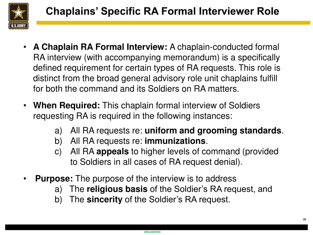 chaplains specific ra formal interviewer role