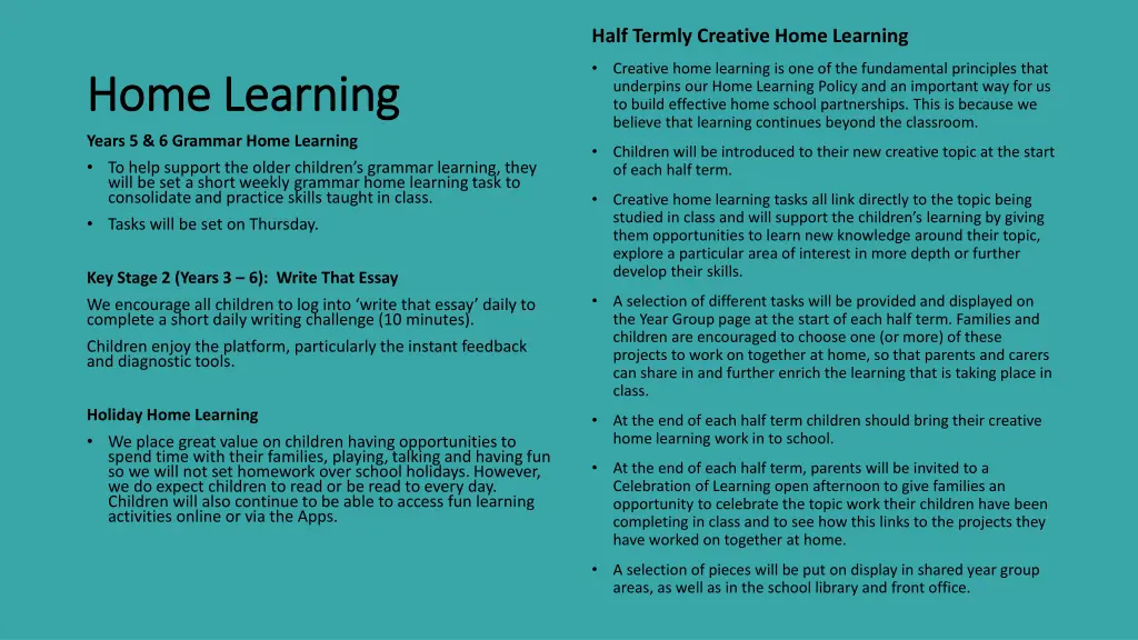 half termly creative home learning