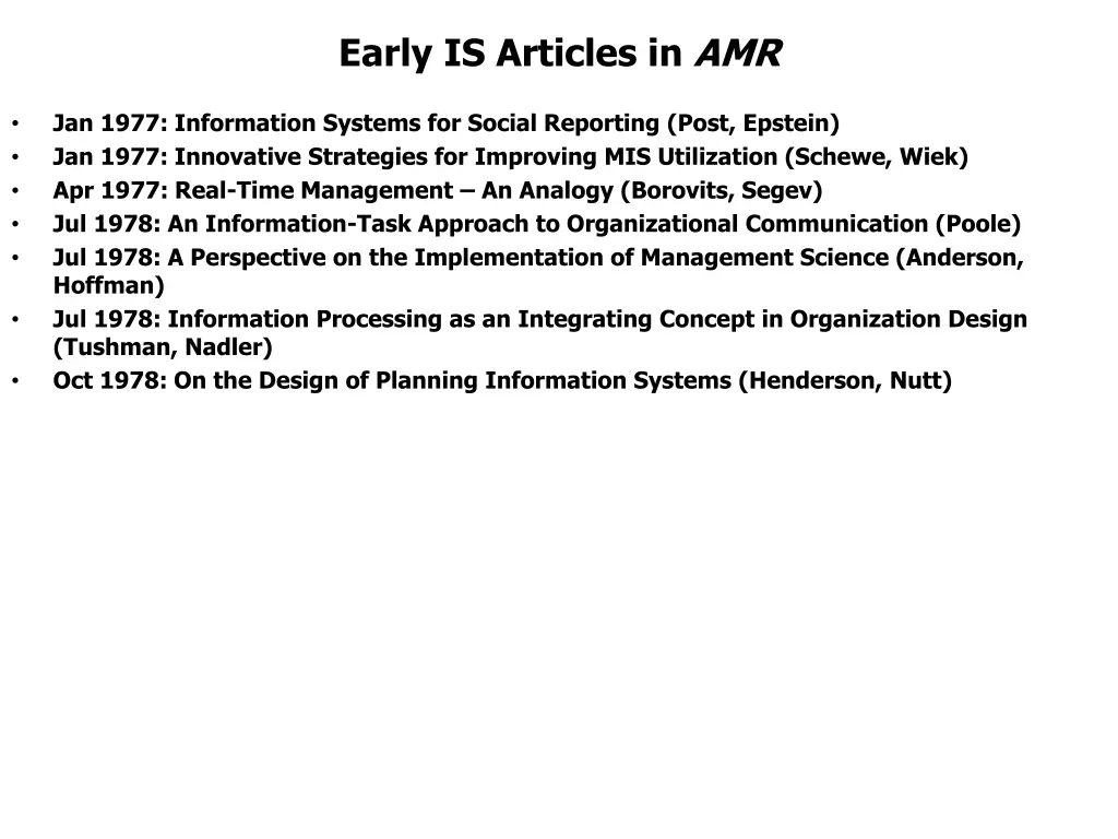 early is articles in amr