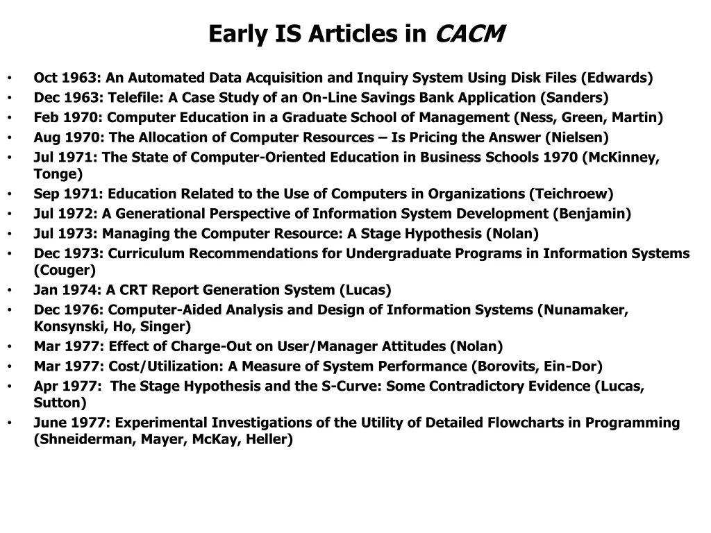 early is articles in cacm