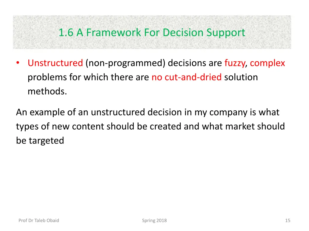 1 6 a framework for decision support 1