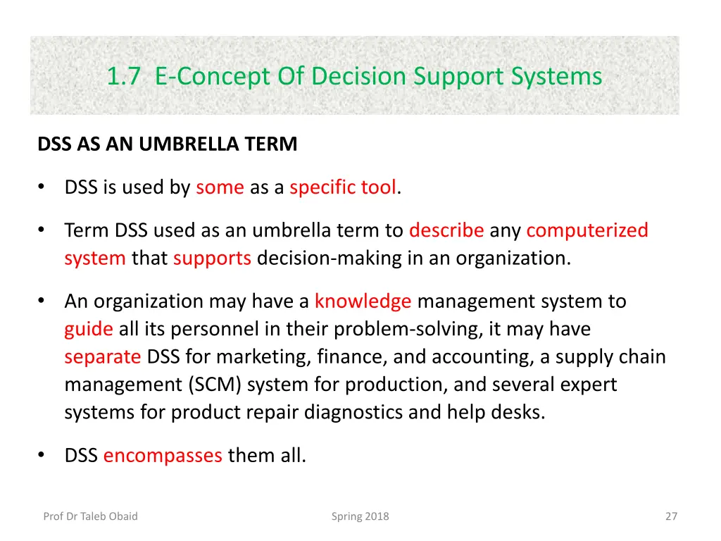 1 7 e concept of decision support systems 1