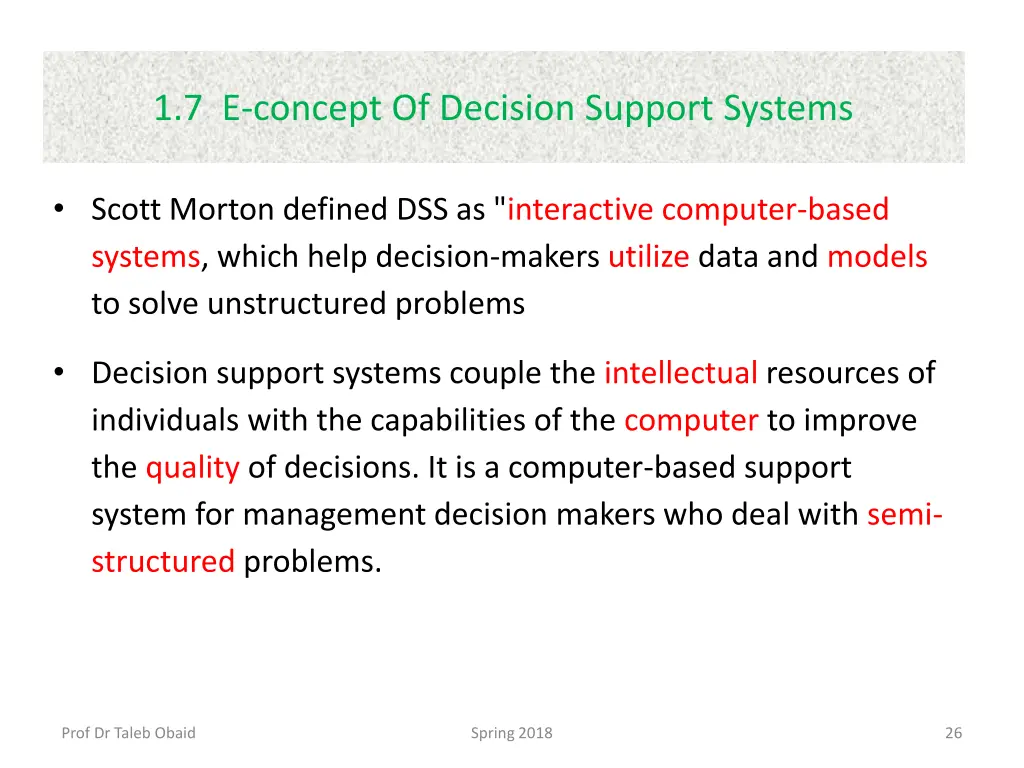 1 7 e concept of decision support systems