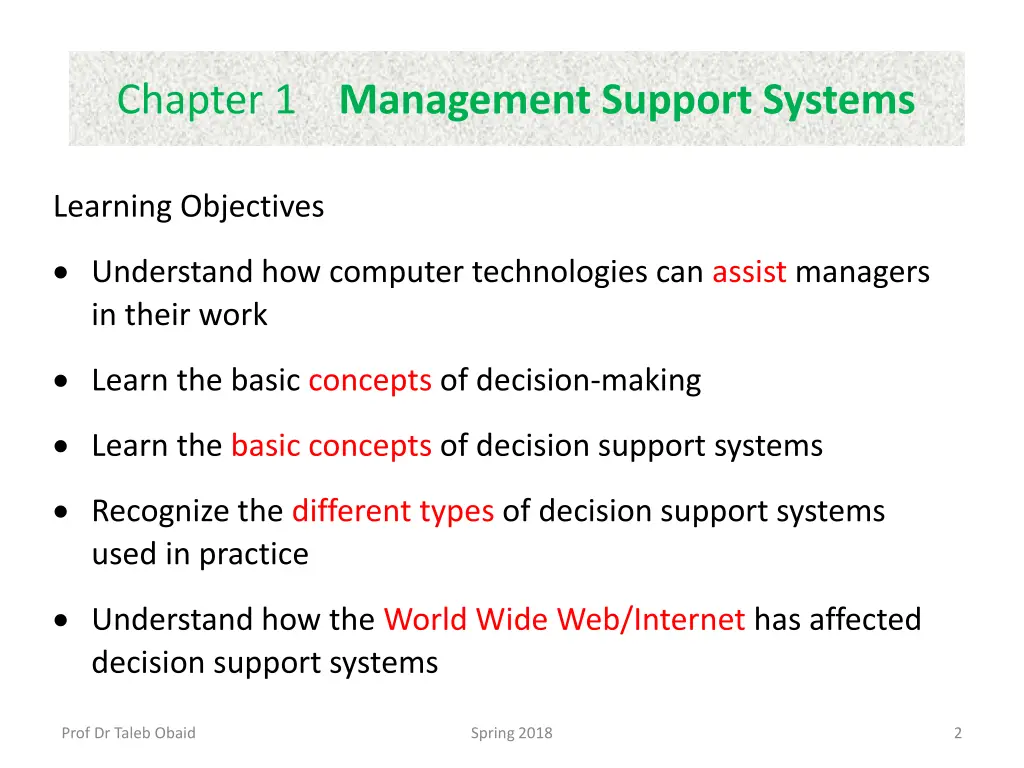 chapter 1 management support systems