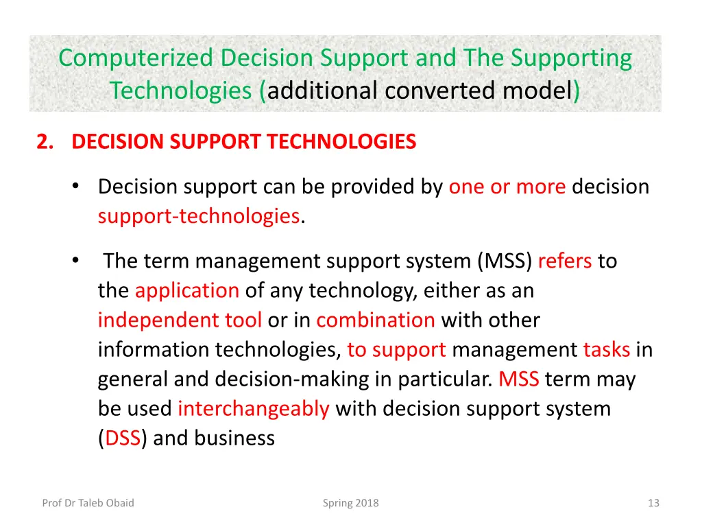 computerized decision support and the supporting 1