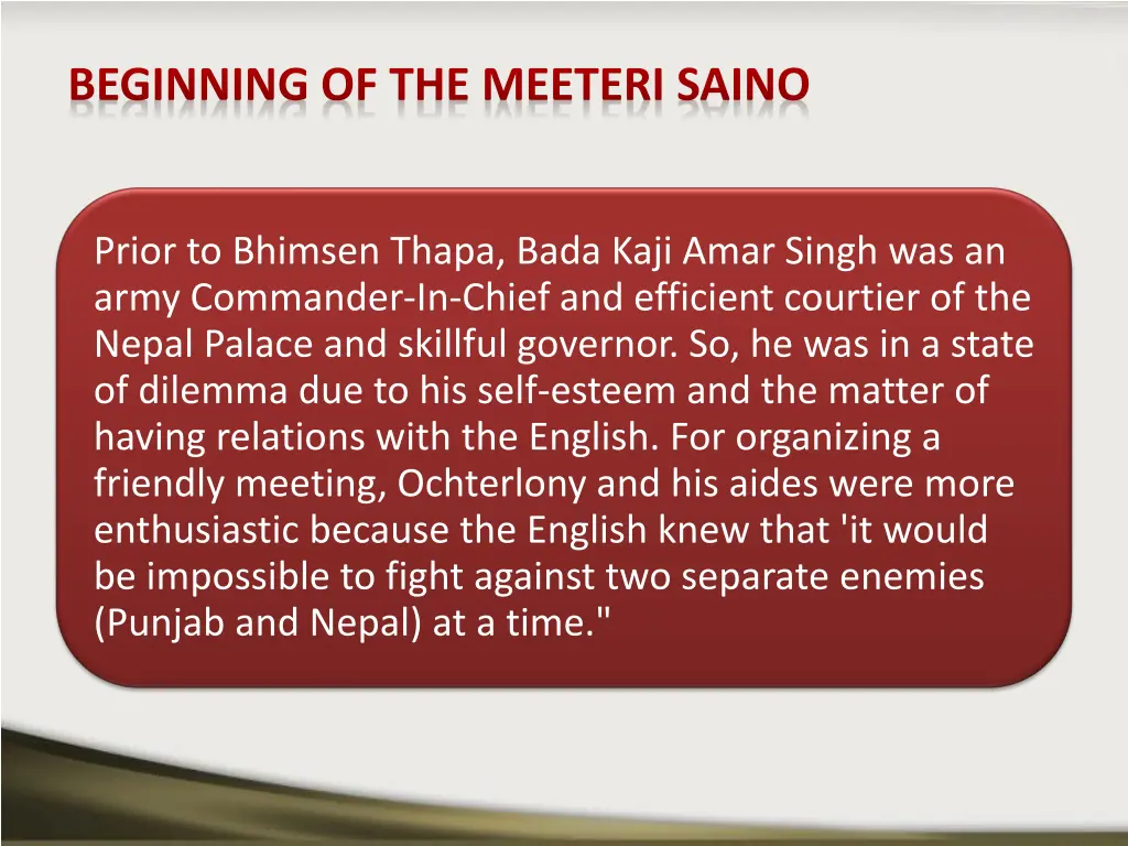 beginning of the meeteri saino