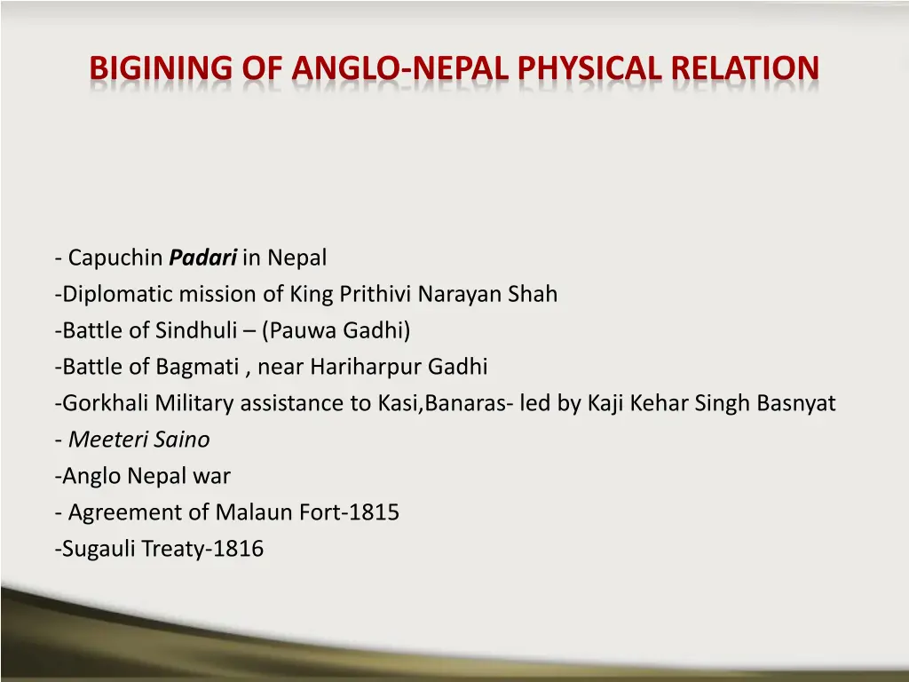 bigining of anglo nepal physical relation