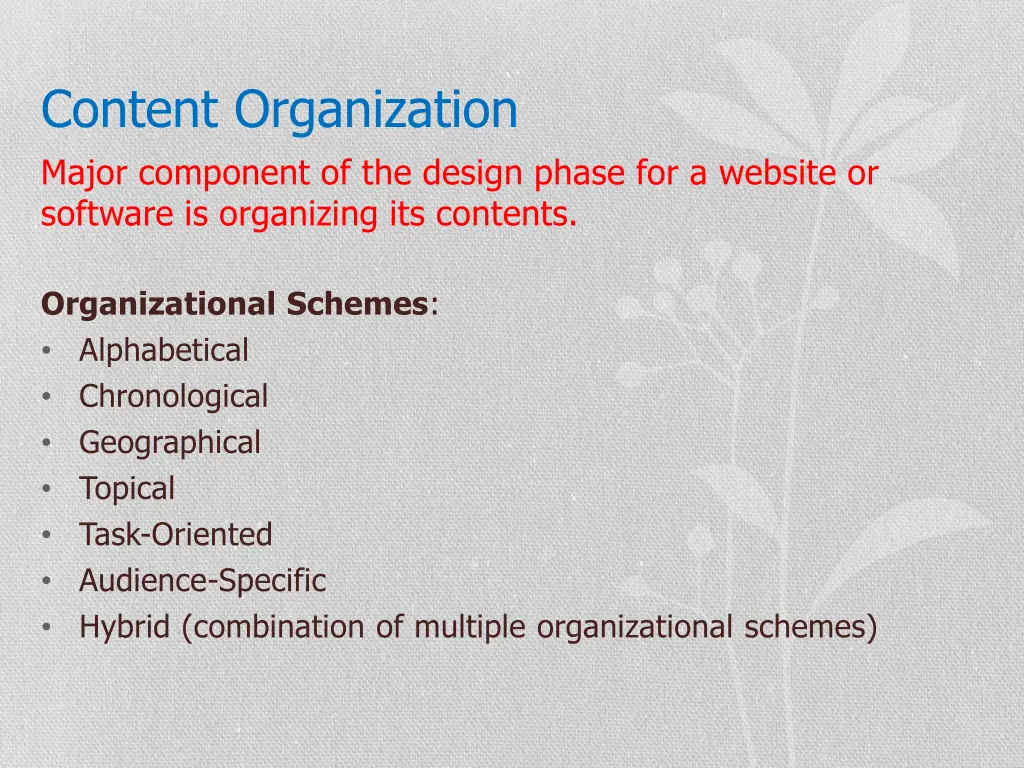 content organization major component