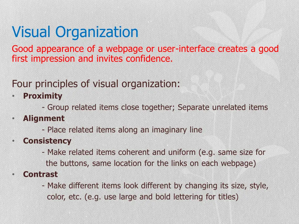 visual organization good appearance of a webpage