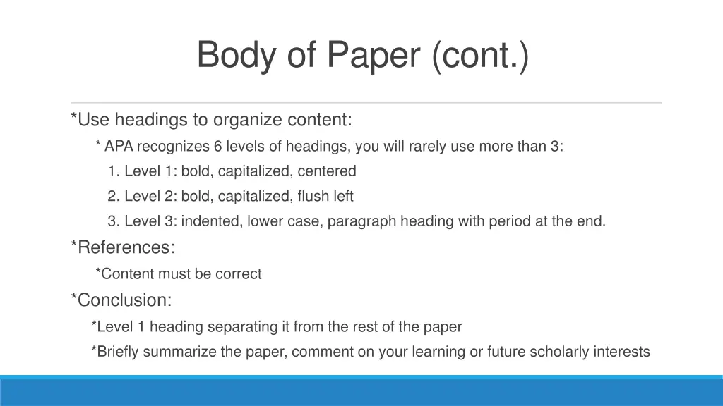 body of paper cont