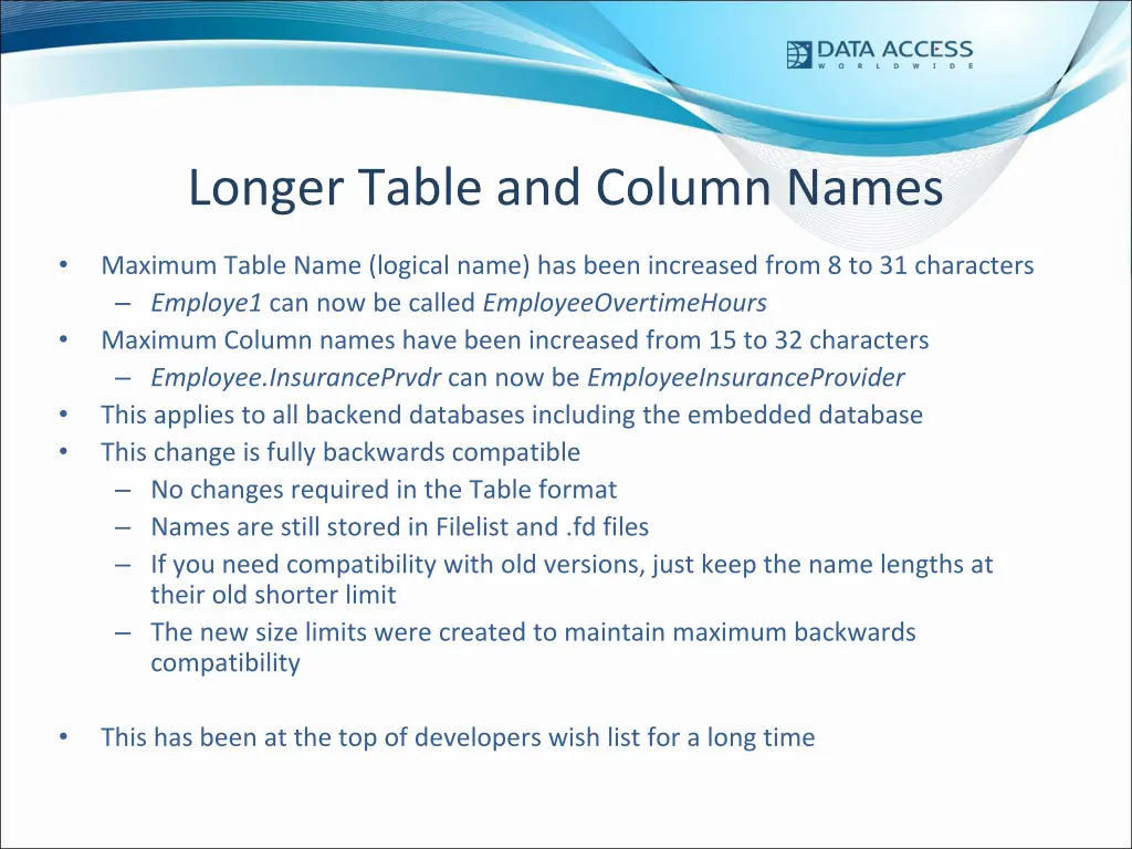 longer table and column names