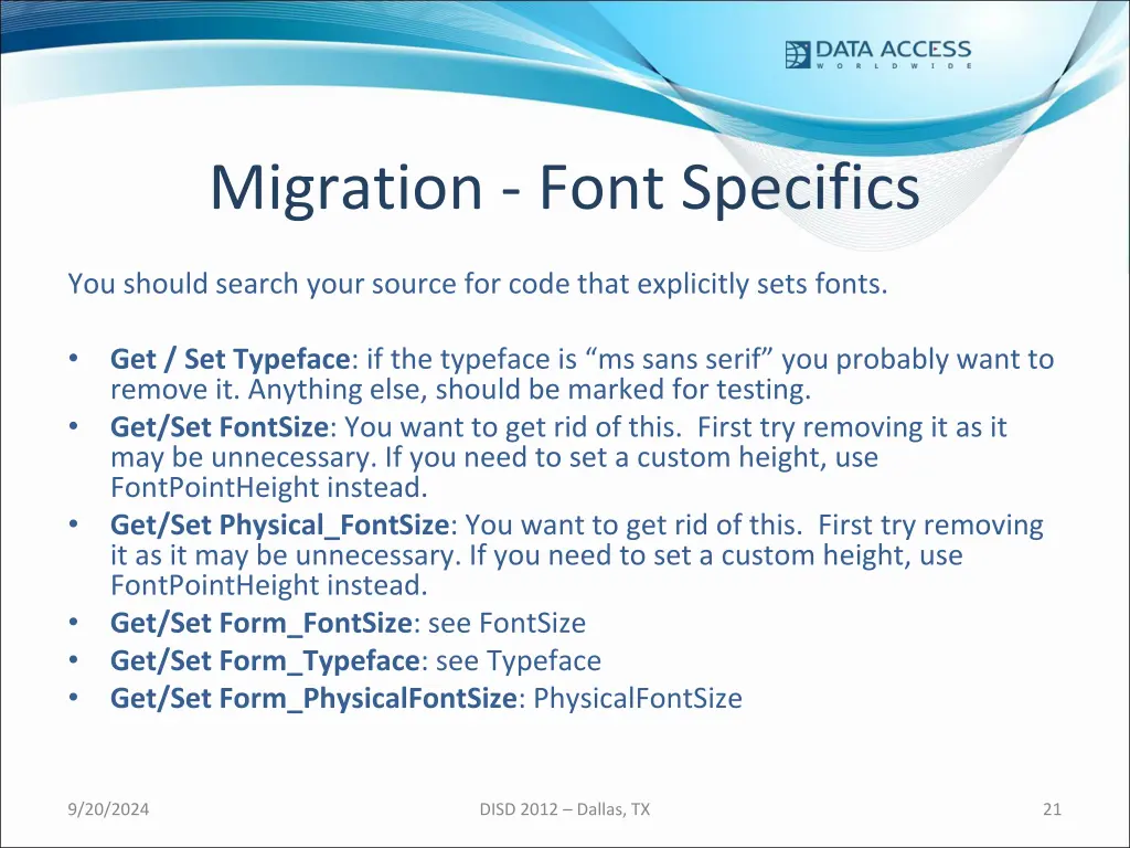 migration font specifics