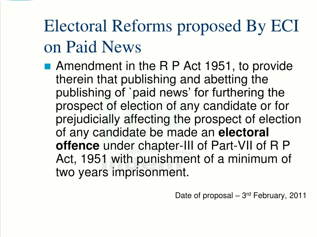 electoral reforms proposed by eci on paid news