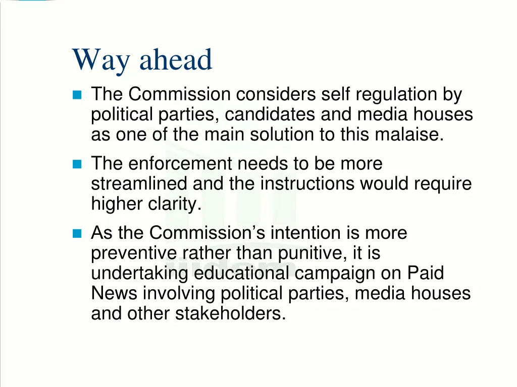 way ahead the commission considers self