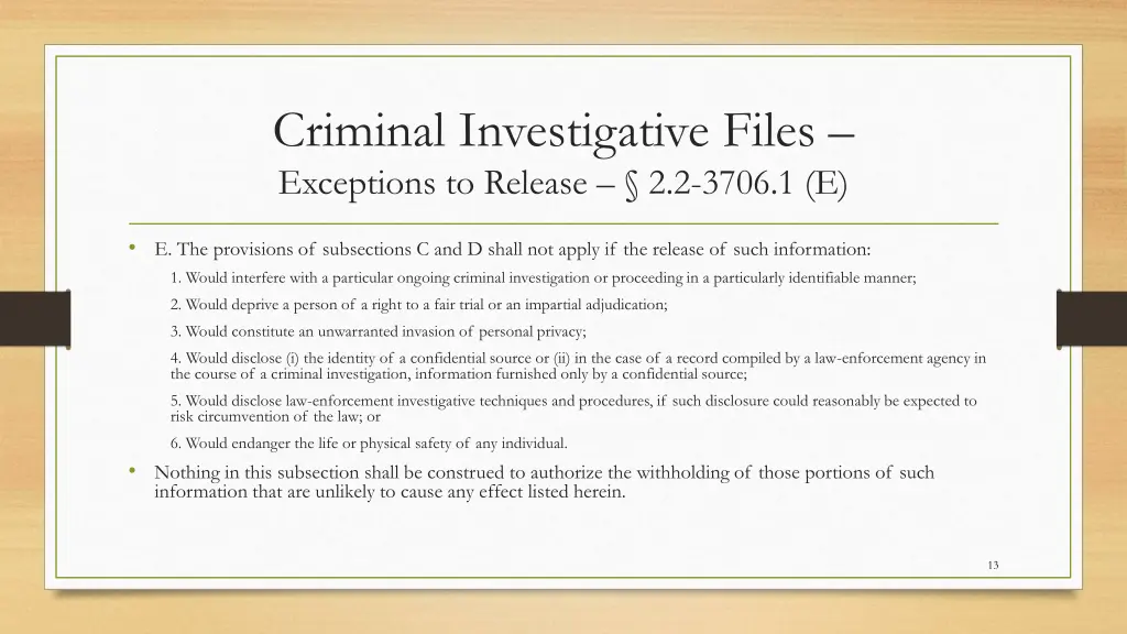 criminal investigative files exceptions