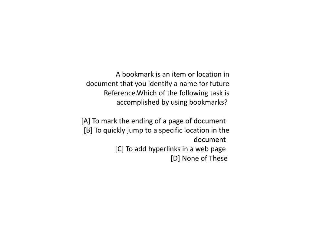 a bookmark is an item or location in document