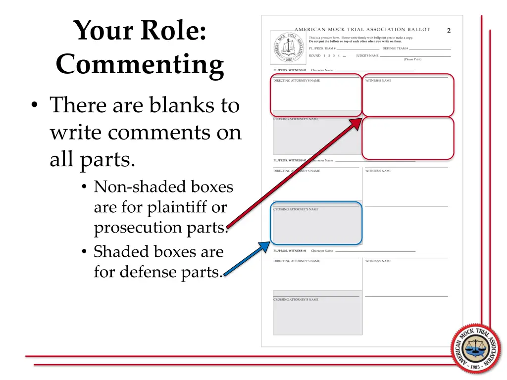 your role commenting there are blanks to write