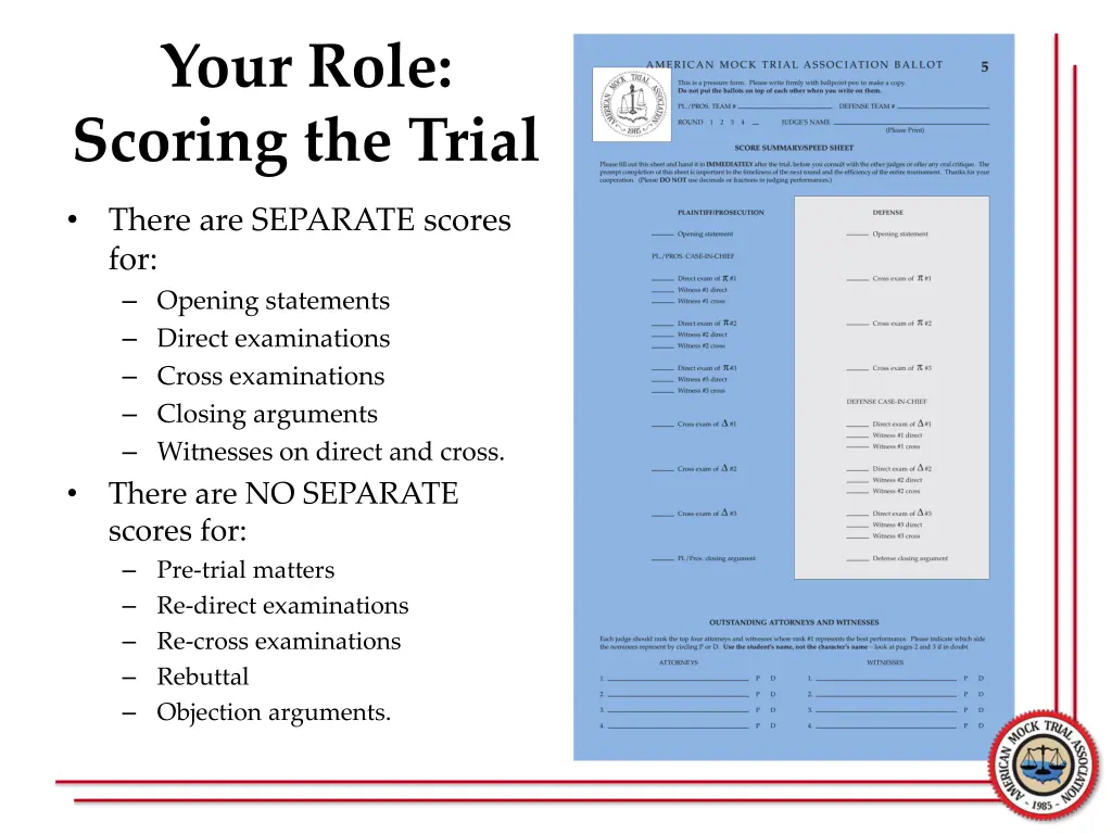 your role scoring the trial 1