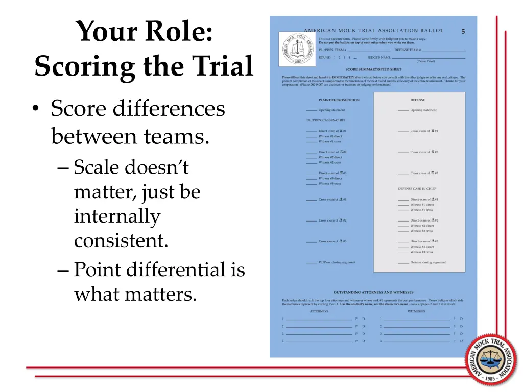 your role scoring the trial score differences