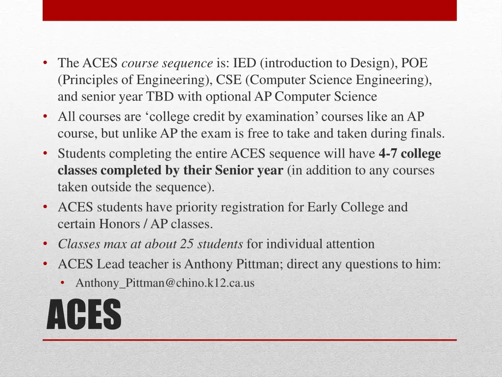 the aces course sequence is ied introduction