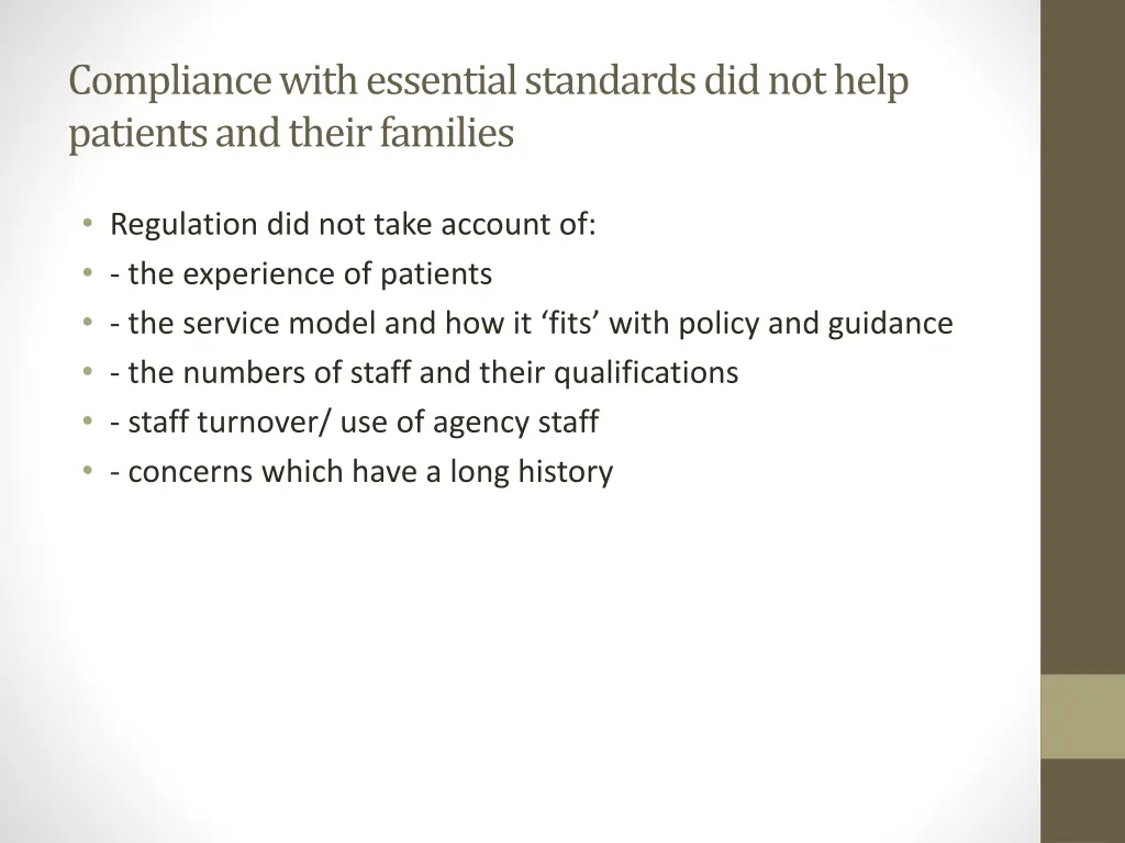 compliance with essential standards did not help