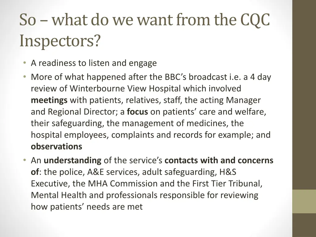 so what do we want from the cqc inspectors