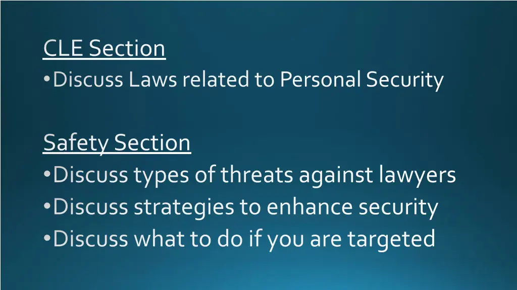 cle section discuss laws related to personal